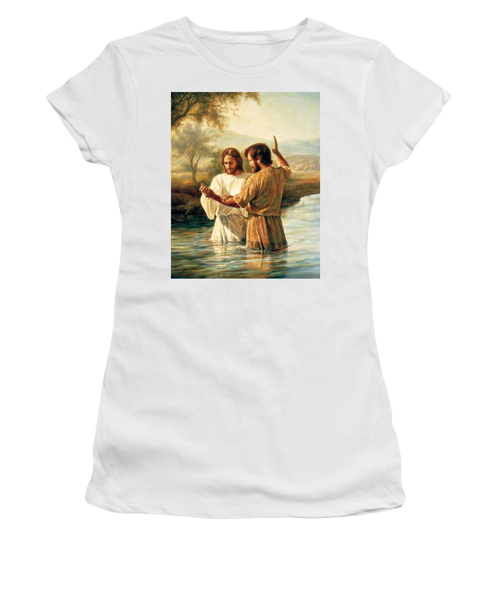 Jesus Women's T-Shirt featuring the painting Baptism of Christ by Greg Olsen