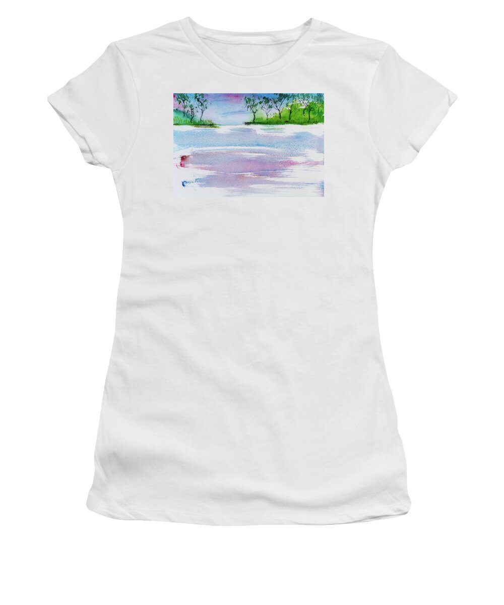 Australia Women's T-Shirt featuring the painting Gum trees frame the sunset at Barnes Bay by Dorothy Darden