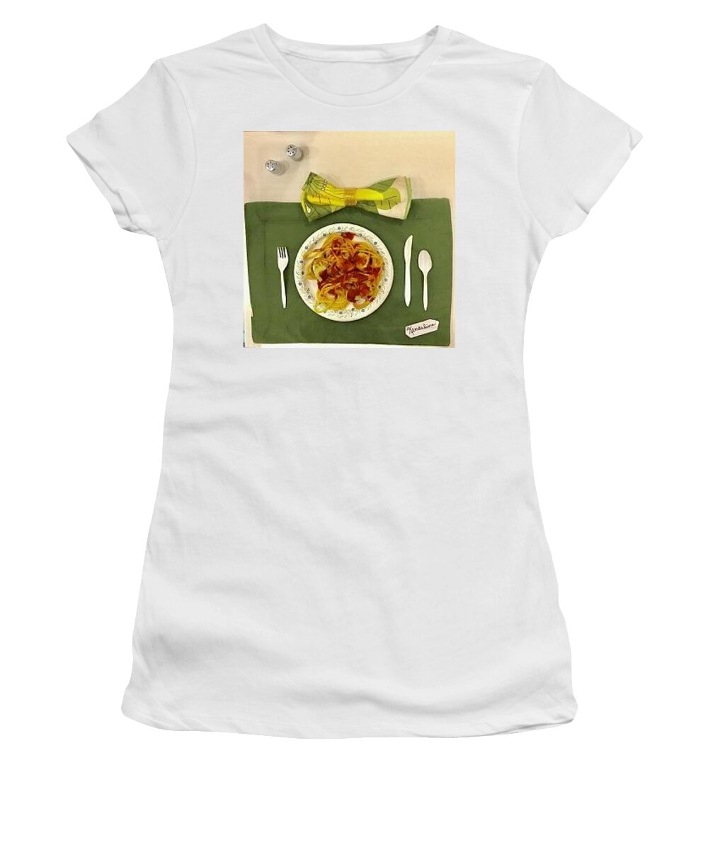 3d Women's T-Shirt featuring the mixed media Basta Pasta 3D Multisensory Touching Experience by Kenlynn Schroeder