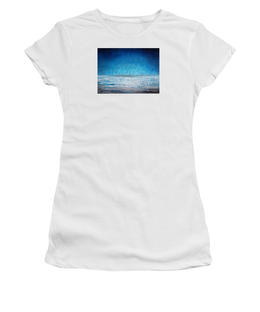 Blue Women's T-Shirt featuring the painting Beach Blue by Preethi Mathialagan