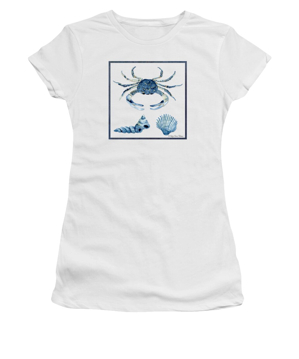 Sea Women's T-Shirt featuring the painting Beach House Sea Life Crab Turban Shell n Scallop by Audrey Jeanne Roberts