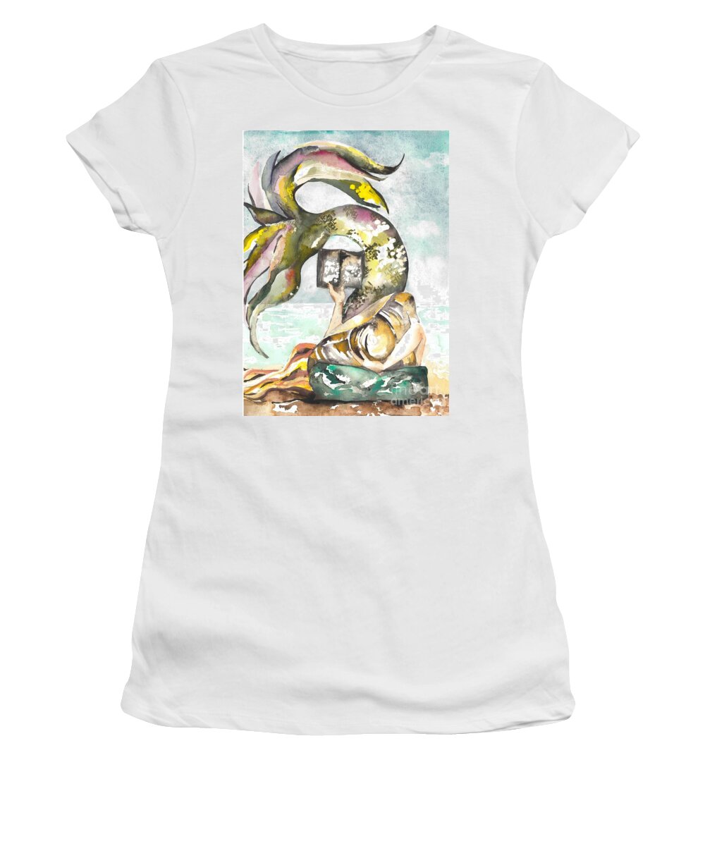 Mermaid Women's T-Shirt featuring the painting Beach Read by Norah Daily