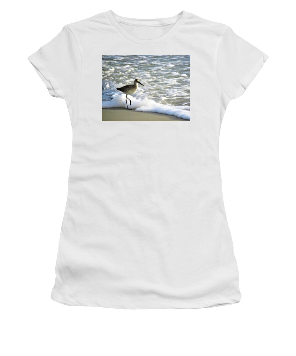 Kathy Long Women's T-Shirt featuring the photograph Beach Sandpiper by Kathy Long