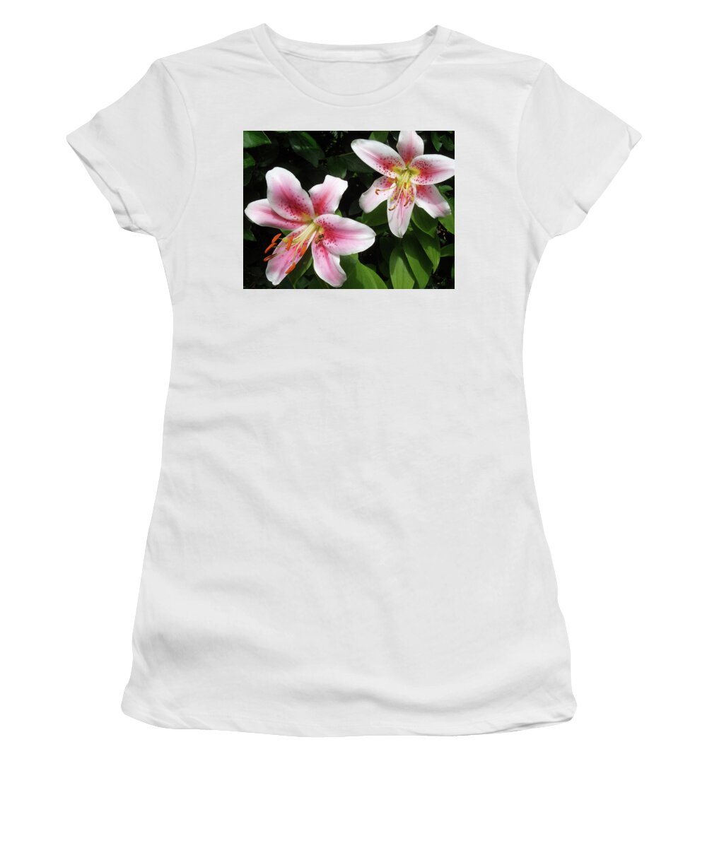Honey Bee Women's T-Shirt featuring the photograph Bee in the Lilies by Susan Esbensen