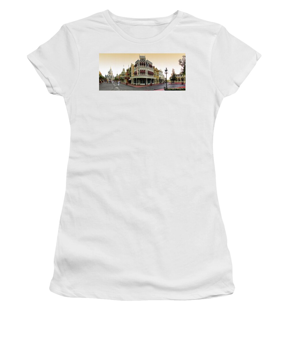 Magic Kingdom Women's T-Shirt featuring the photograph Before The Gates Open Magic Kingdom Main Street MP by Thomas Woolworth