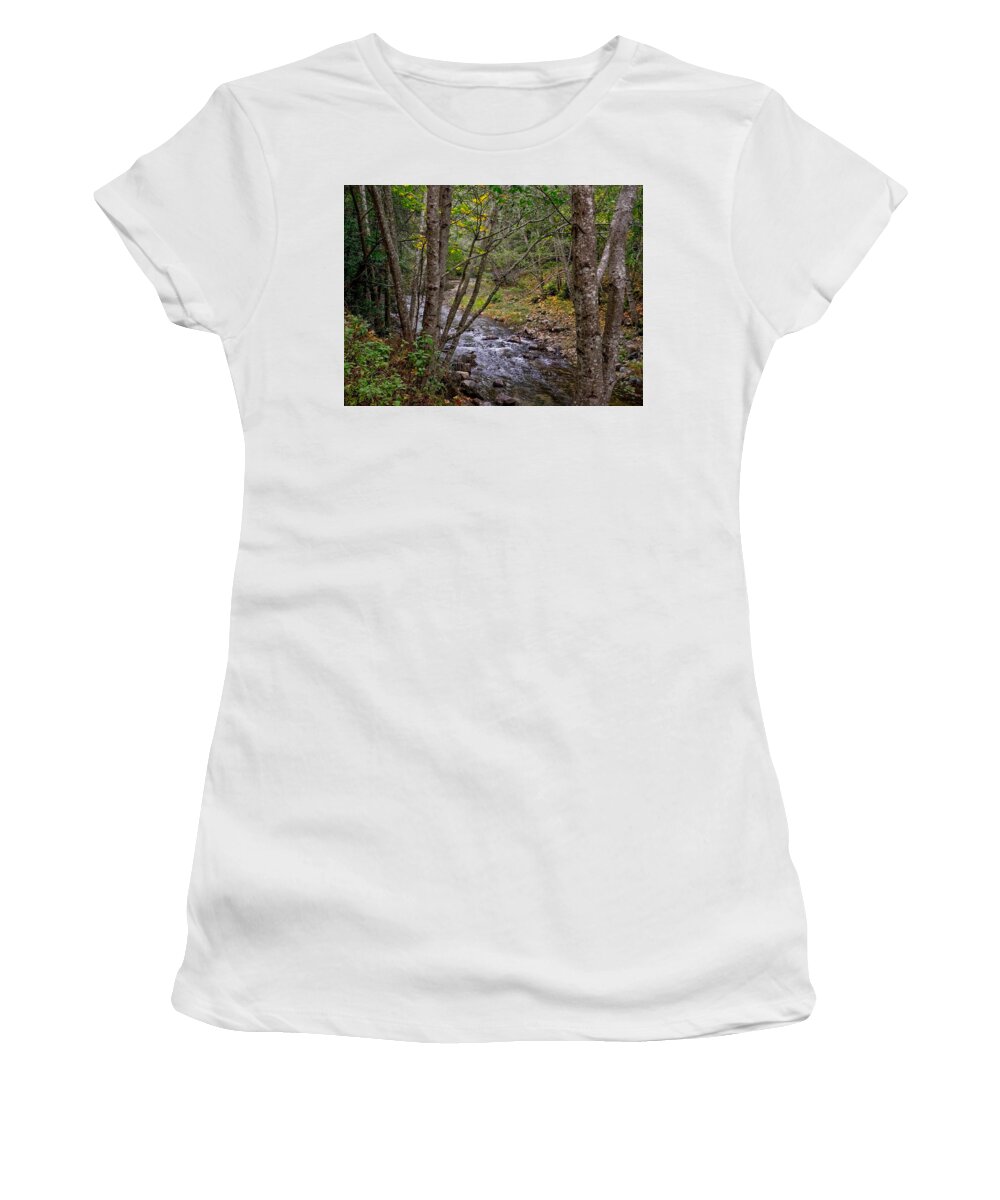 River Women's T-Shirt featuring the photograph Big Sur River Near the Grange Hall by Derek Dean