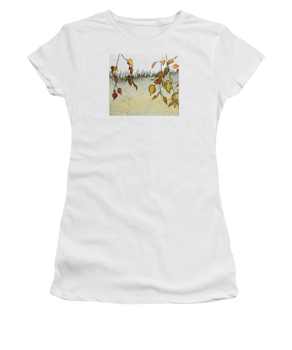 Birch Women's T-Shirt featuring the tapestry - textile Birch in Autumn by Carolyn Doe