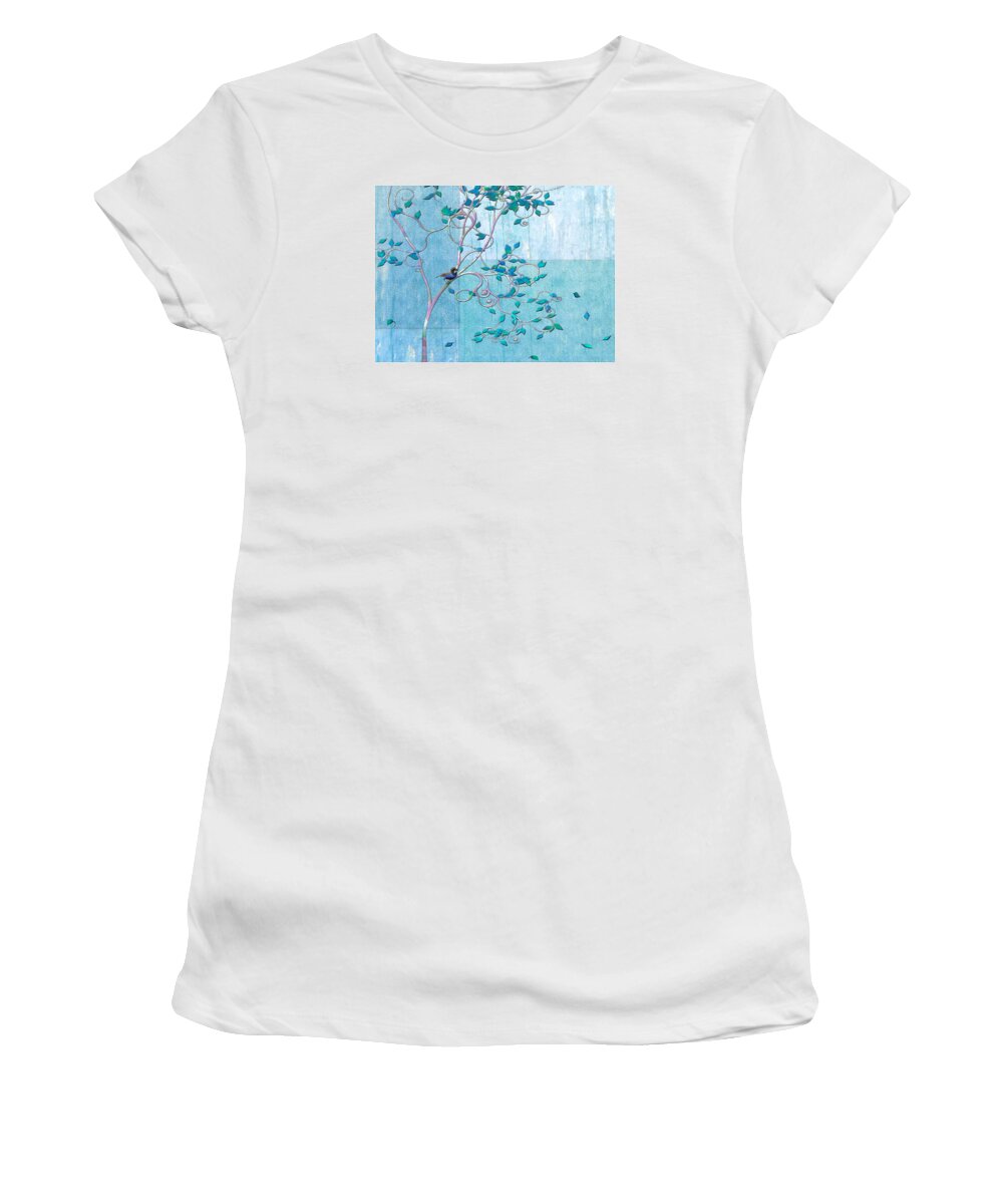 Tree Women's T-Shirt featuring the digital art Bird in a Tree-1 by Nina Bradica