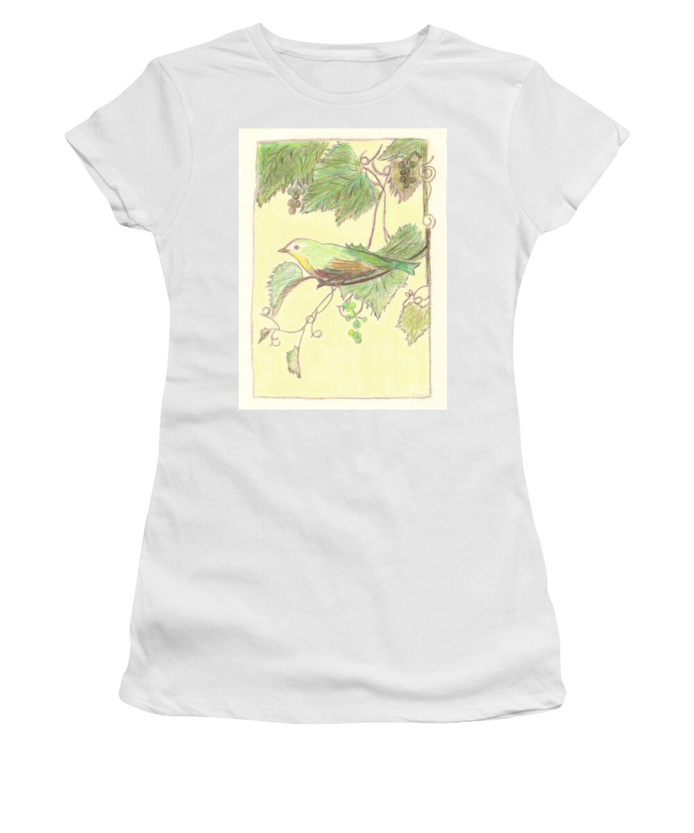 Bird On A Branch Women's T-Shirt featuring the drawing Bird on a Branch by Donna L Munro