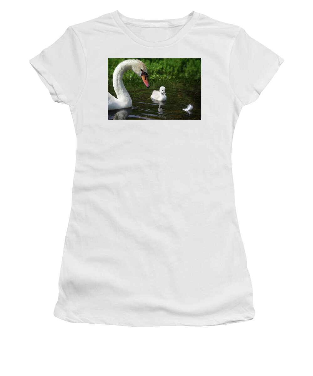 Mute Swans Women's T-Shirt featuring the photograph Birds Of Feather... by Evelyn Garcia