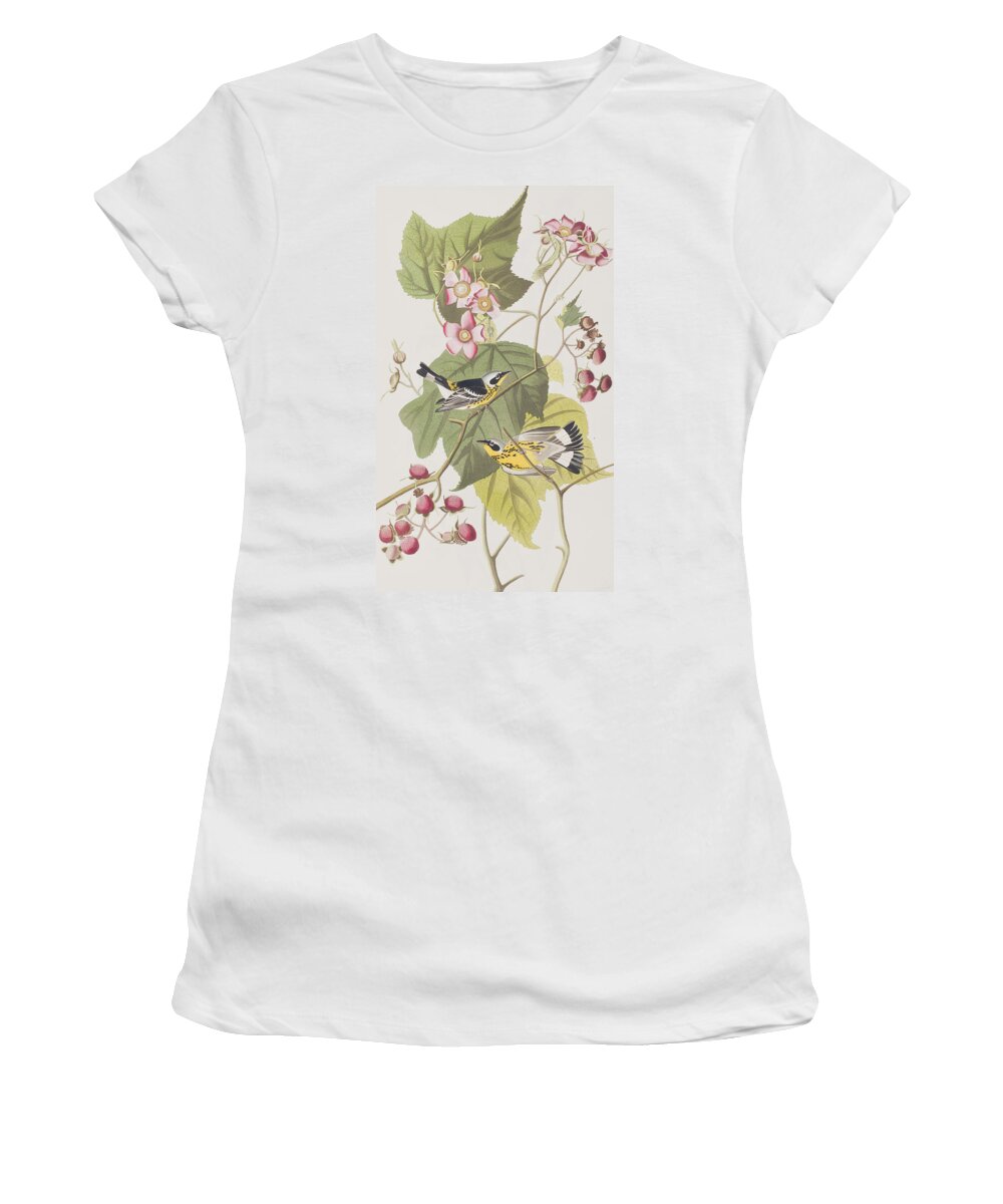 Warbler Women's T-Shirt featuring the painting Black and Yellow Warblers by John James Audubon