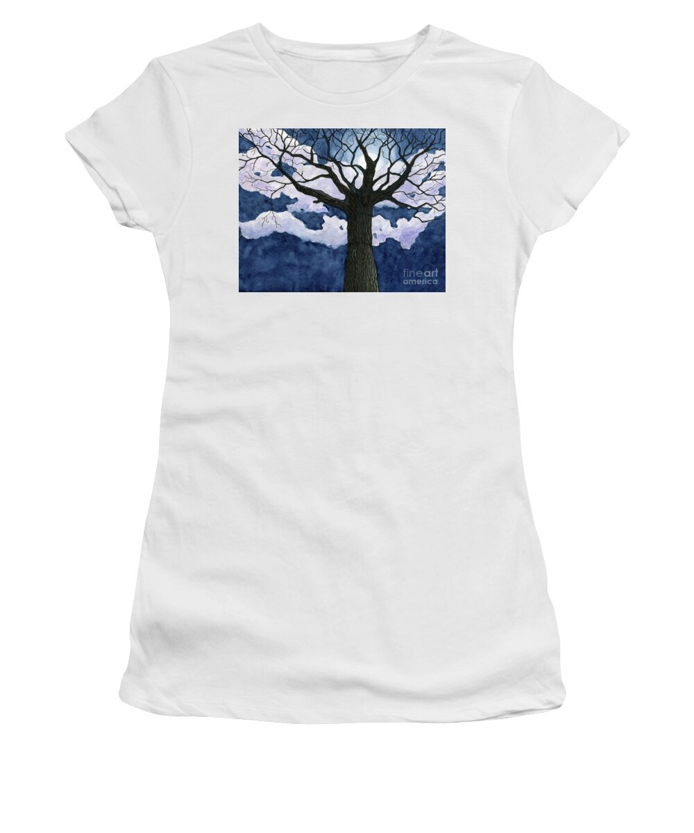 Tree Women's T-Shirt featuring the painting Black Tree at Night by Anne Marie Brown