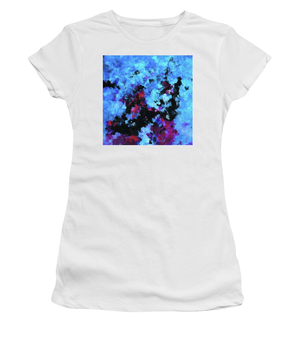 Abstract Women's T-Shirt featuring the painting Blue and Black Abstract Wall Art by Inspirowl Design