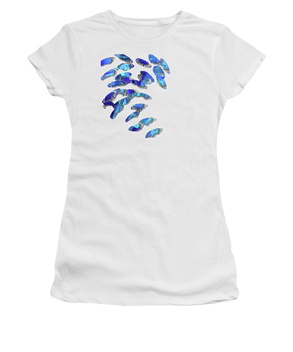 Blue Women's T-Shirt featuring the painting Blue And White Art - Falling 2 - Sharon Cummings by Sharon Cummings