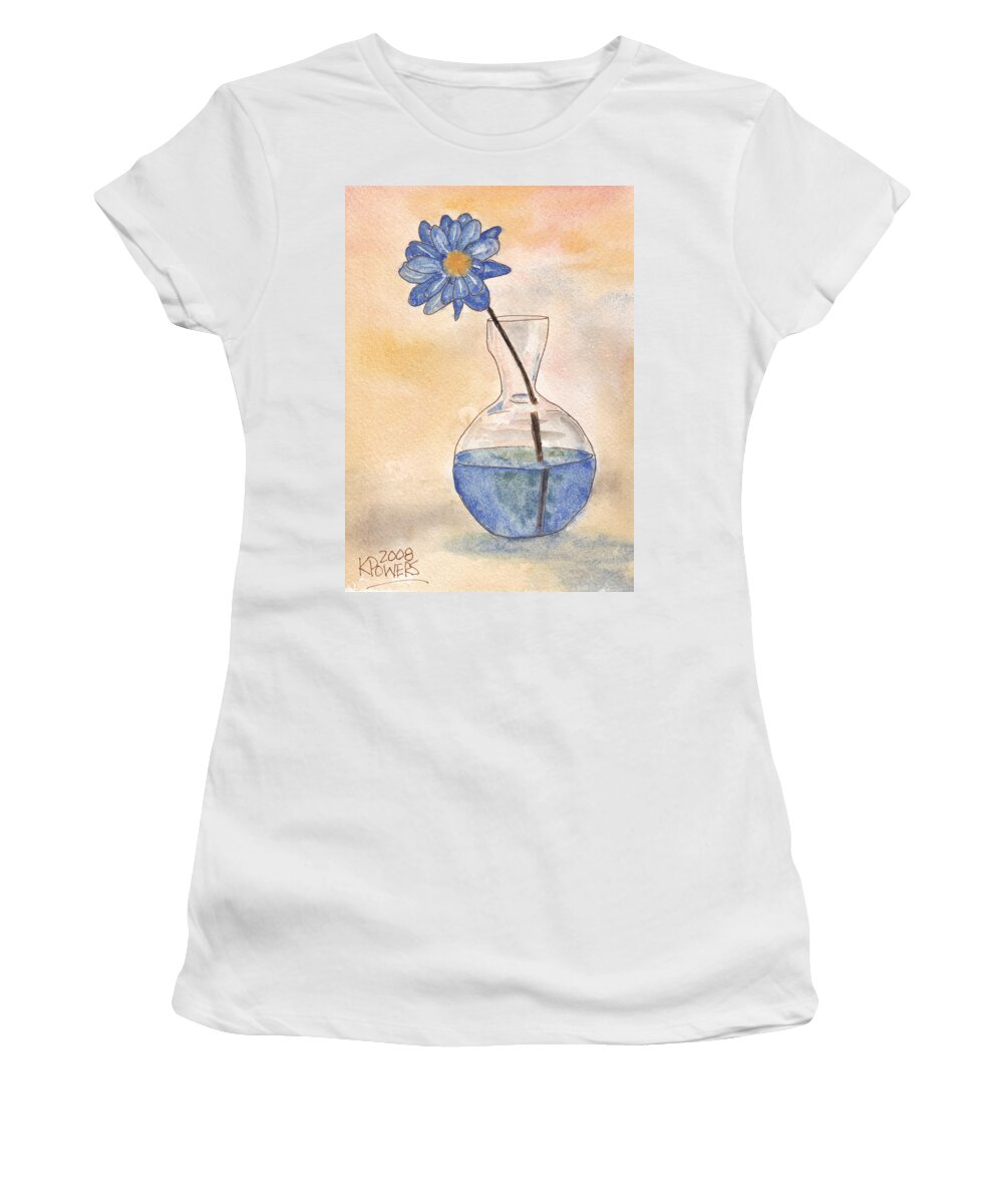 Flower Women's T-Shirt featuring the painting Blue Flower and Glass Vase Sketch by Ken Powers