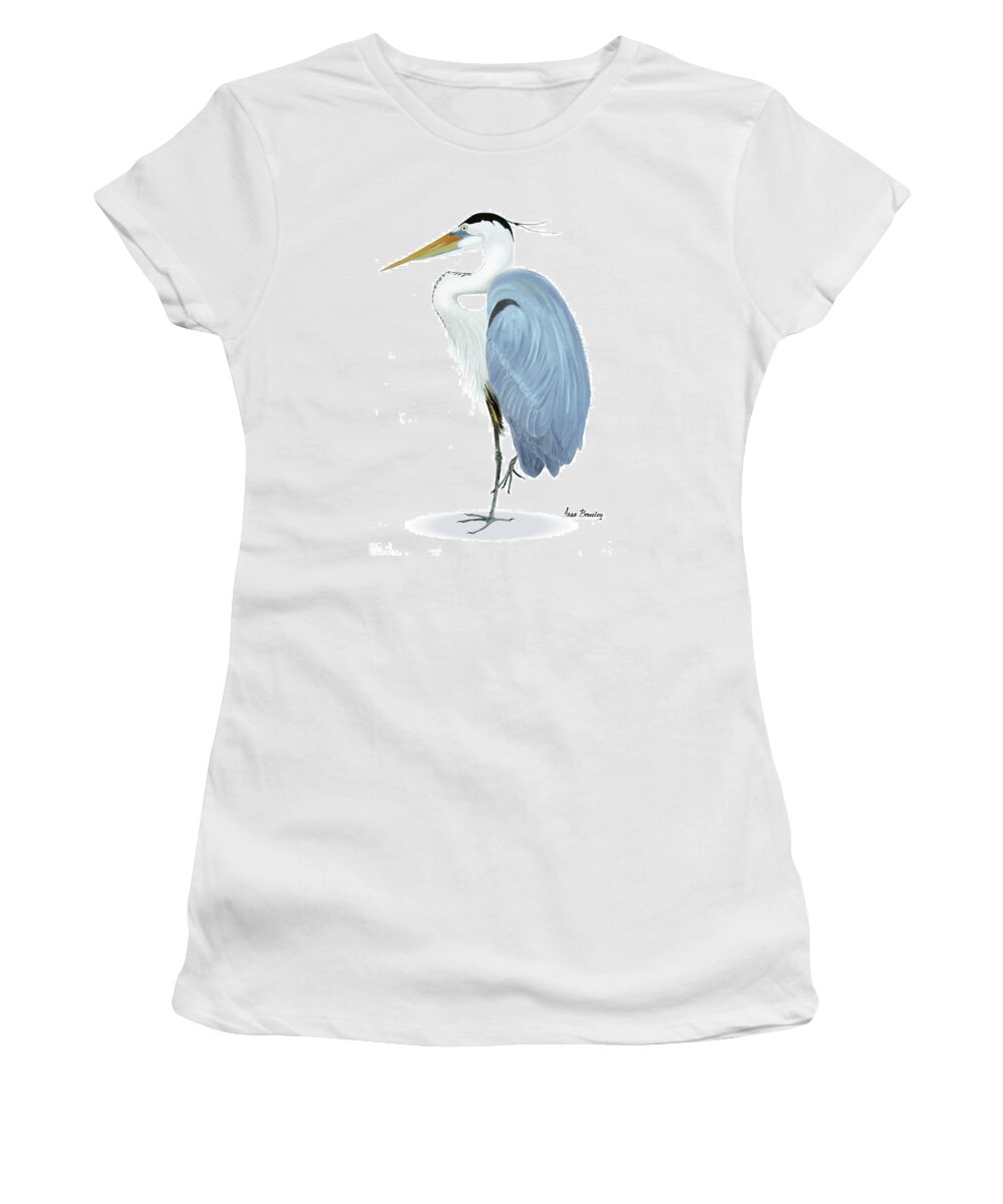 Blue Heron Women's T-Shirt featuring the painting Blue Heron with no background by Anne Beverley-Stamps