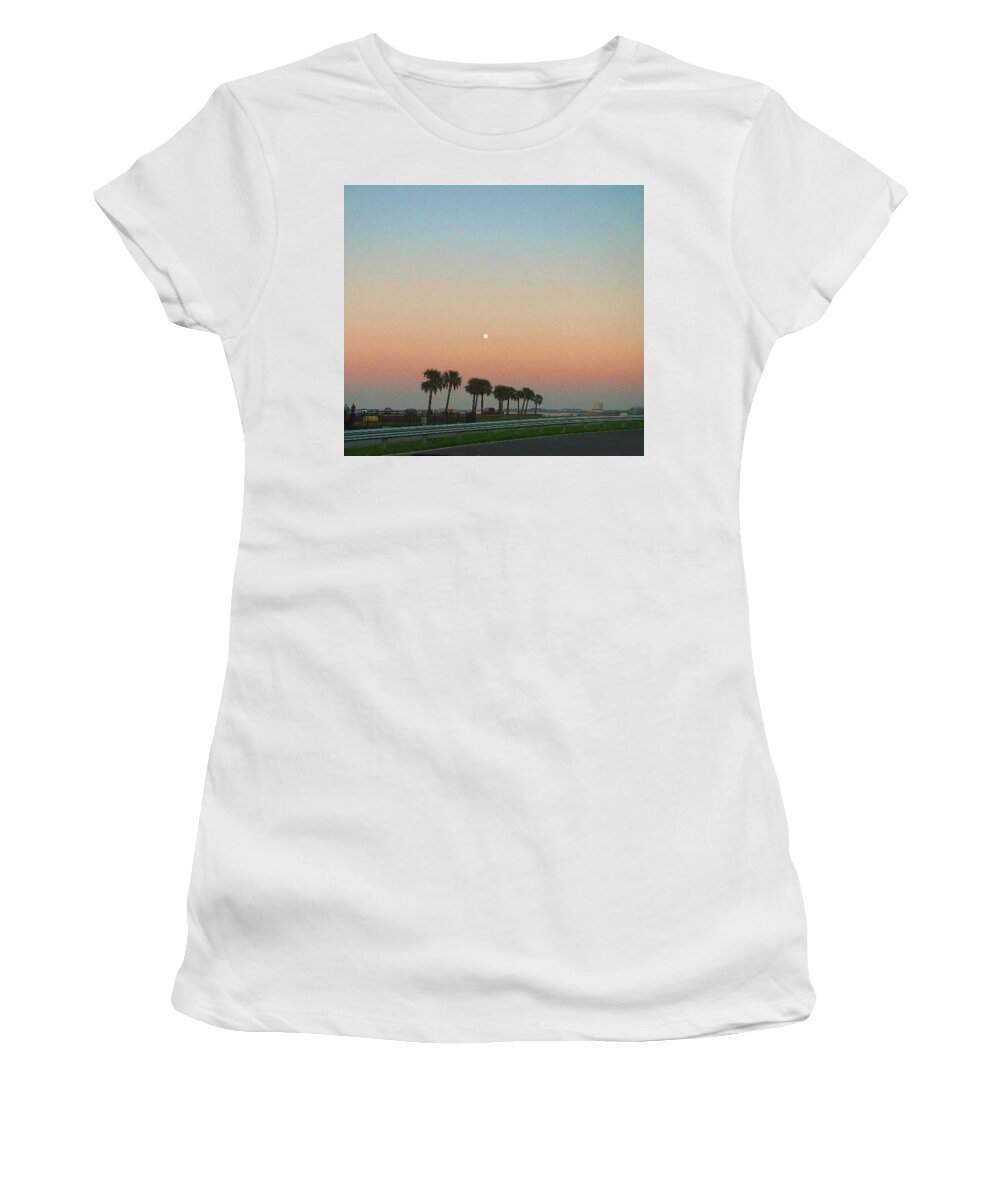 Blue Moon Women's T-Shirt featuring the photograph Blue Moon at Twilight by Deborah Lacoste