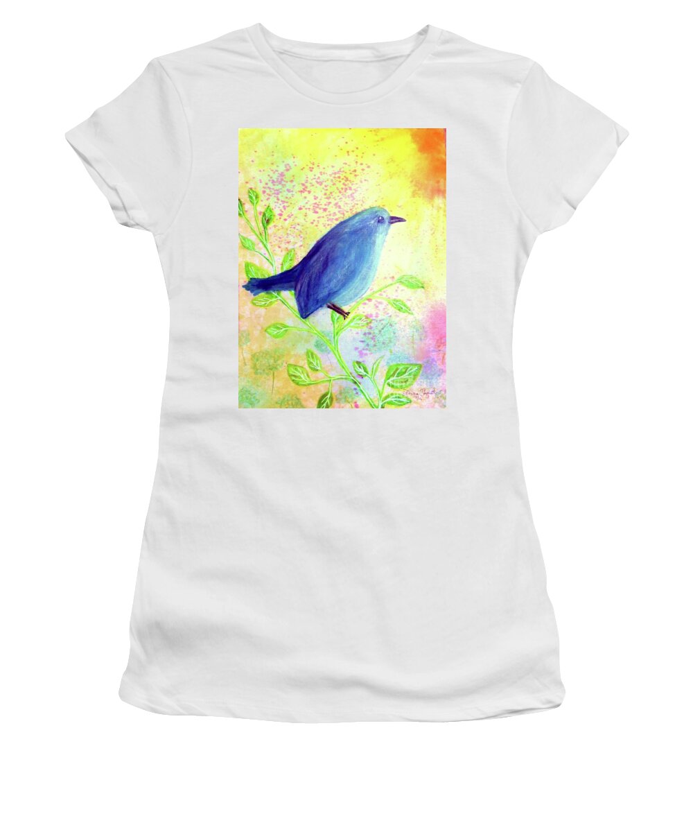 Bluebird Women's T-Shirt featuring the painting Bluebird On A Sunny Day by Desiree Paquette