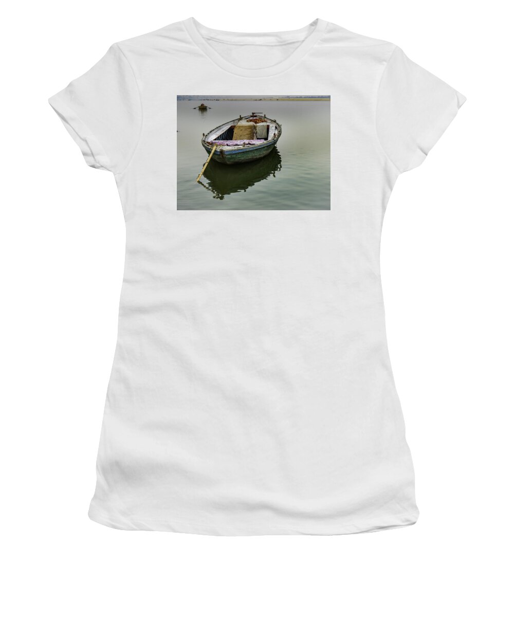  Women's T-Shirt featuring the photograph boat at Ganges by Mache Del Campo