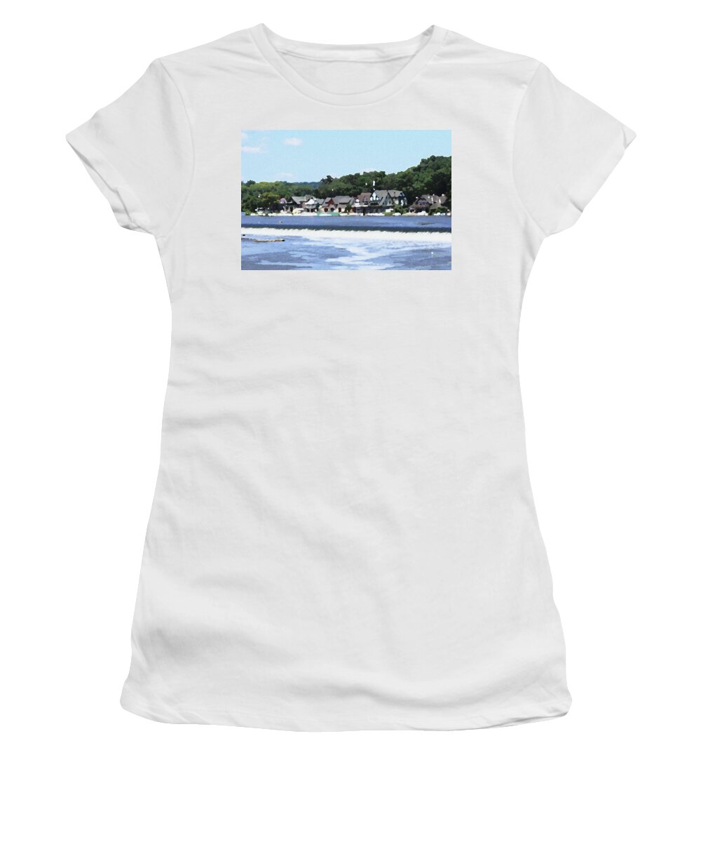 Boathouse Women's T-Shirt featuring the photograph Boathouse Row 2 - Palette Knife by Lou Ford