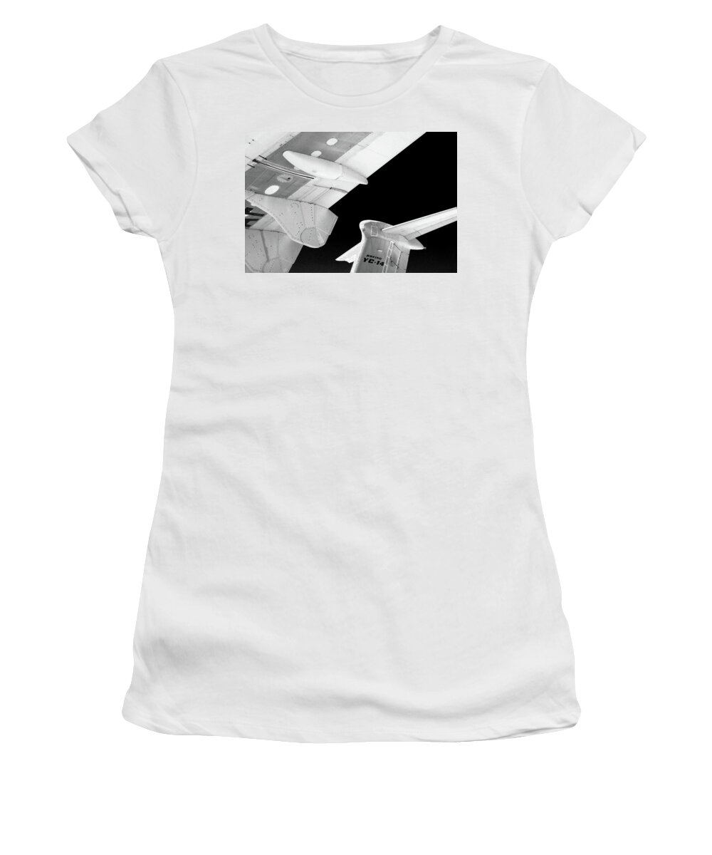 Plane Women's T-Shirt featuring the photograph Boeing YC-14 bw #67 by Raymond Magnani