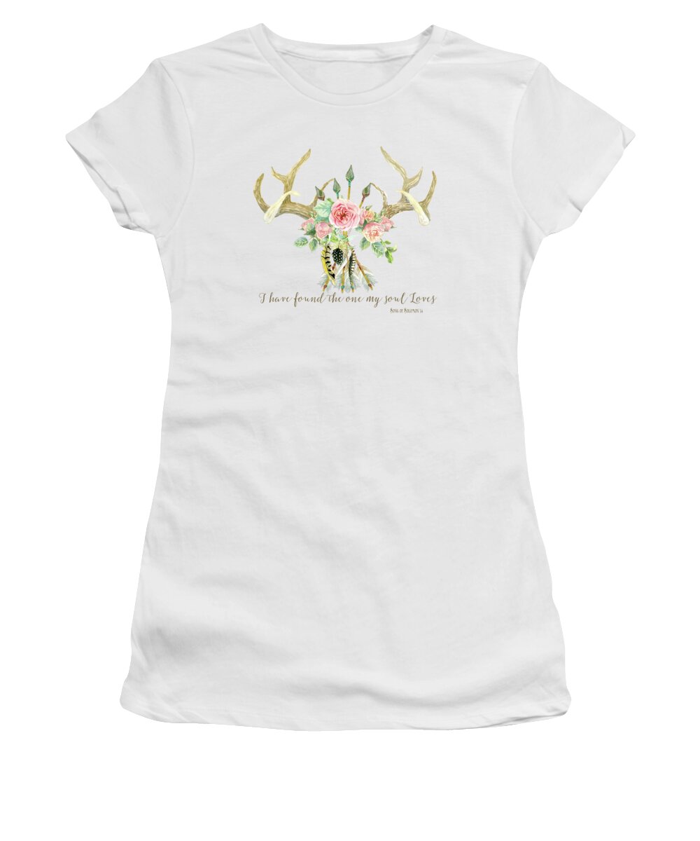 Watercolor Women's T-Shirt featuring the painting BOHO Love - Deer Antlers Floral Inspirational by Audrey Jeanne Roberts