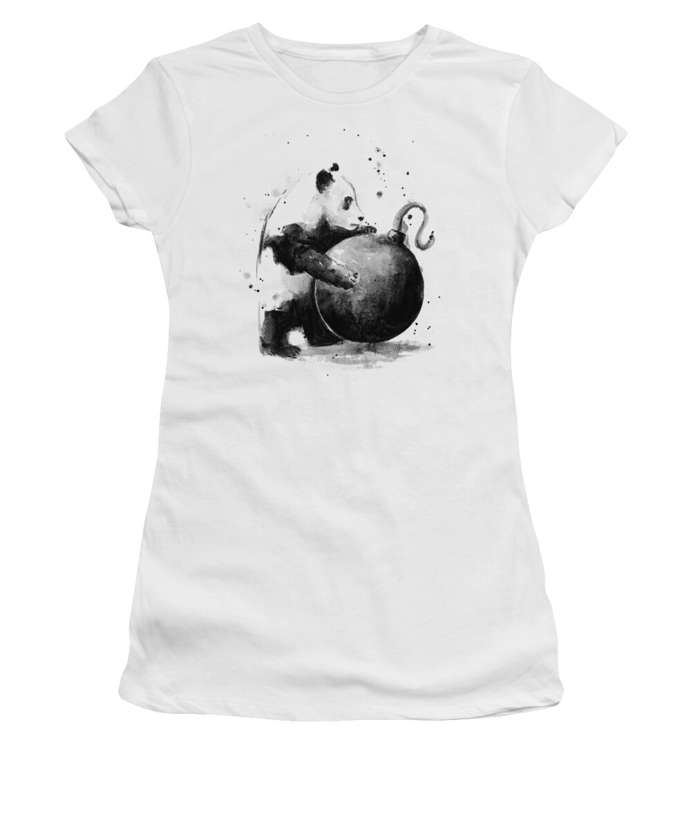 Panda Women's T-Shirt featuring the painting Boom Panda by Olga Shvartsur