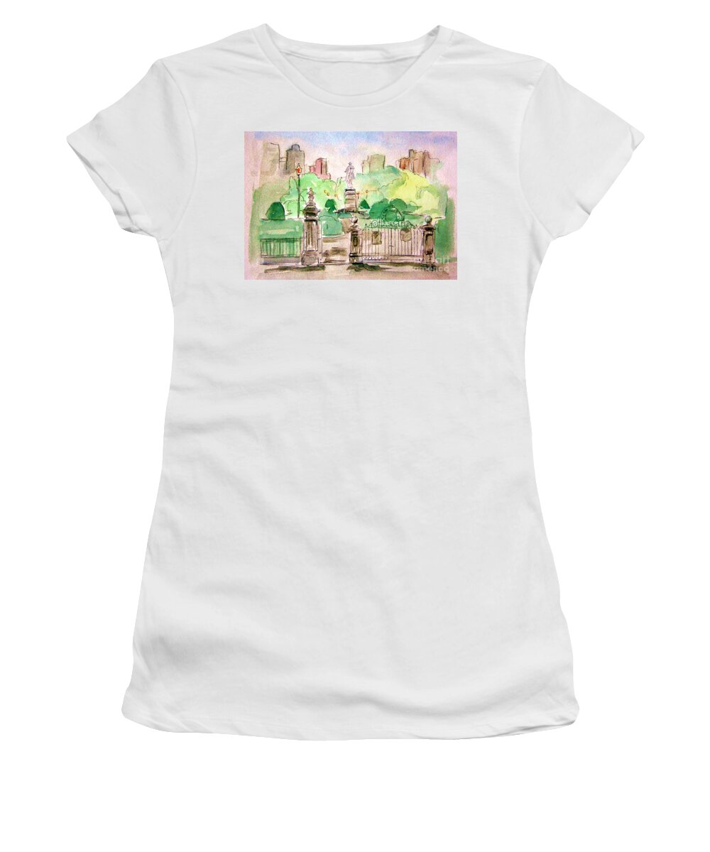 Boston Public Gardens Women's T-Shirt featuring the painting Boston Public Gardens by Julie Lueders 
