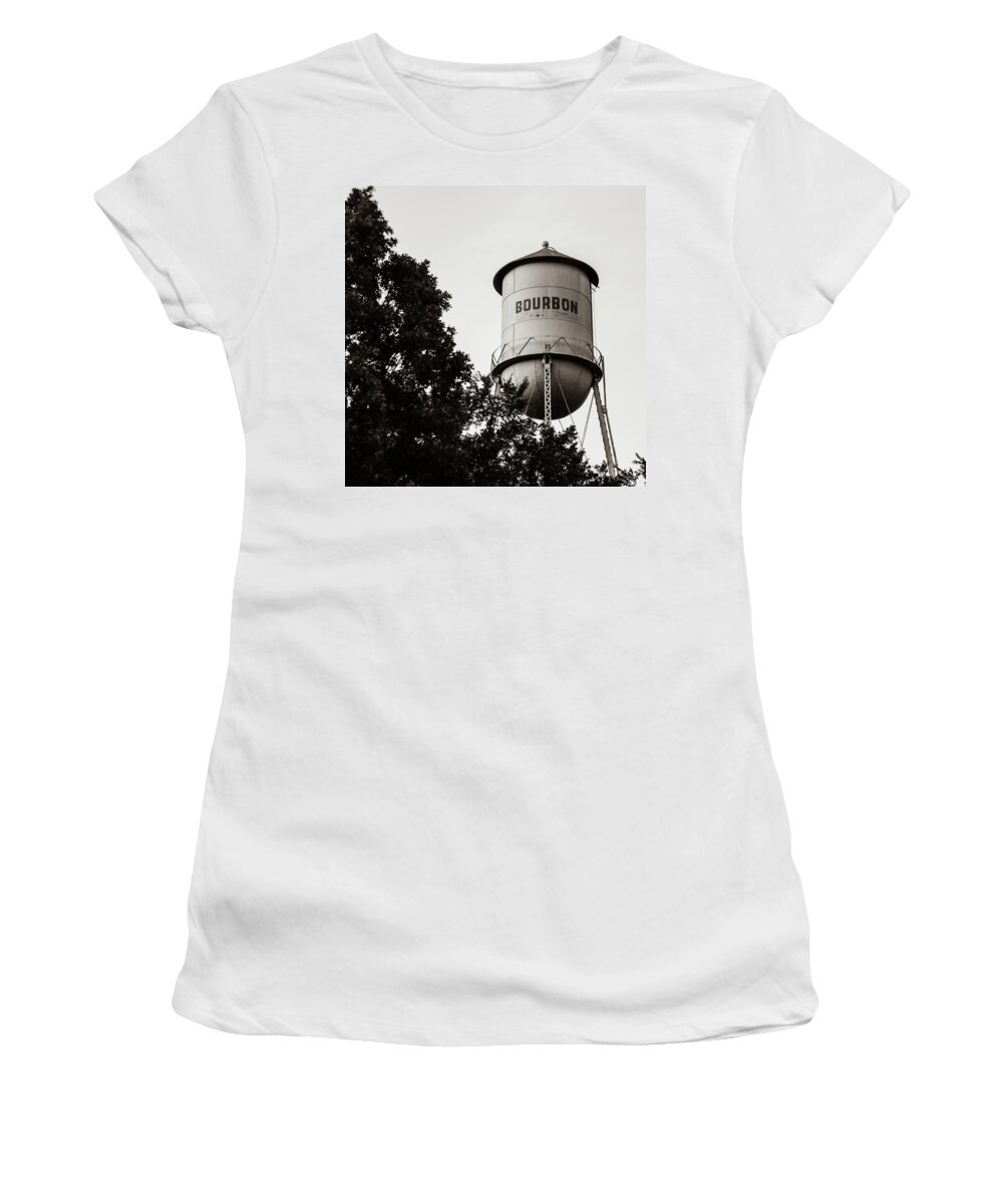 America Women's T-Shirt featuring the photograph Bourbon Whiskey Tower - Monochrome Vintage Art - Square Format by Gregory Ballos