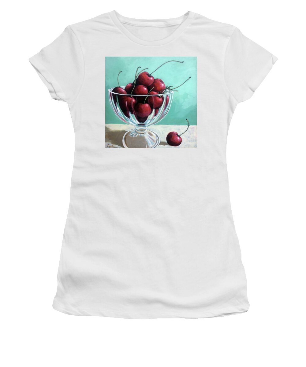 Cherries Women's T-Shirt featuring the painting Bowl of Cherries by Linda Apple