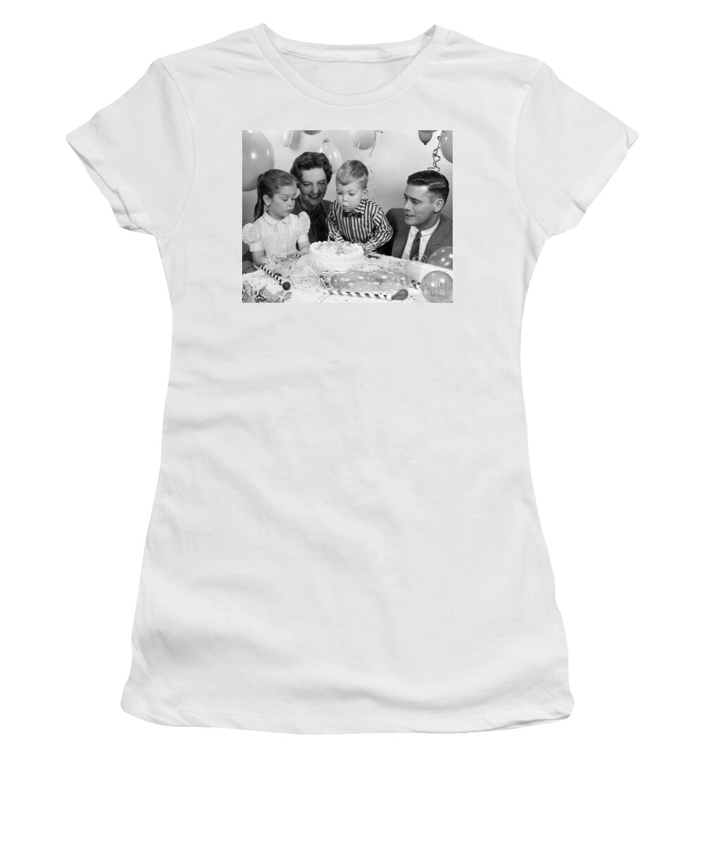 1950s Women's T-Shirt featuring the photograph Boys Second Birthday Party, C.1950s by H. Armstrong Roberts/ClassicStock