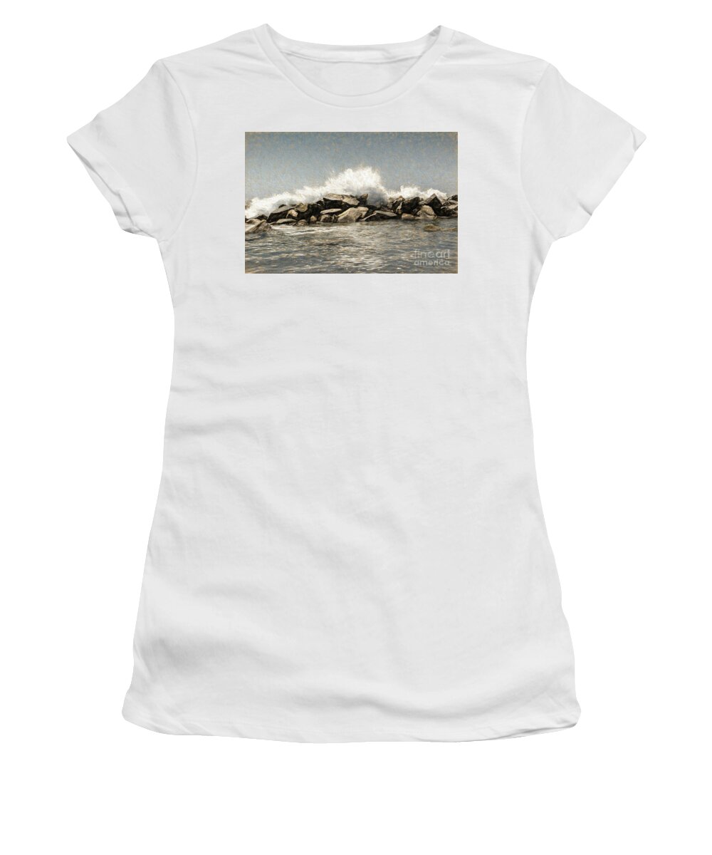 Blue Women's T-Shirt featuring the photograph Breakwater 2 by Joe Lach