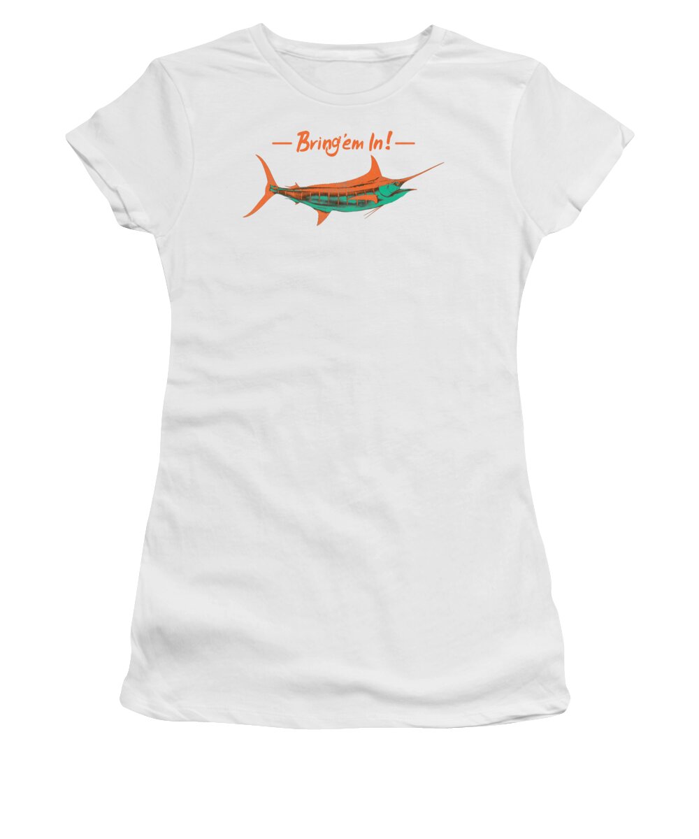 Marlin Women's T-Shirt featuring the digital art Bring'em In Marlin by Kevin Putman