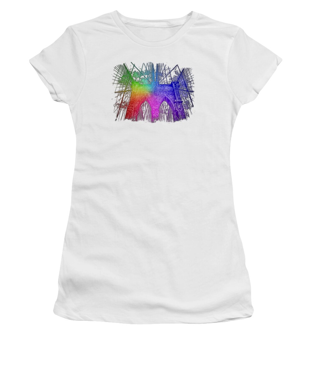 Cool Women's T-Shirt featuring the photograph Brooklyn Bridge Cool Rainbow 3 Dimensional by DiDesigns Graphics