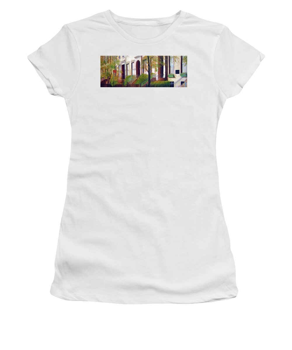 Nyc Women's T-Shirt featuring the painting Brooklyn Brownstone Corridor 2 by Leonardo Ruggieri