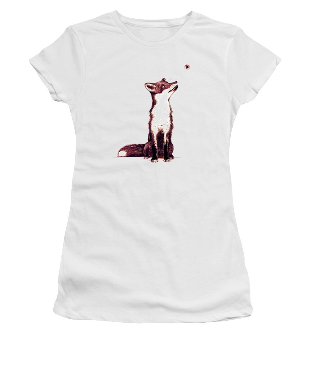 Fox Women's T-Shirt featuring the digital art Brown Fox Looks at Thing by Nicholas Ely