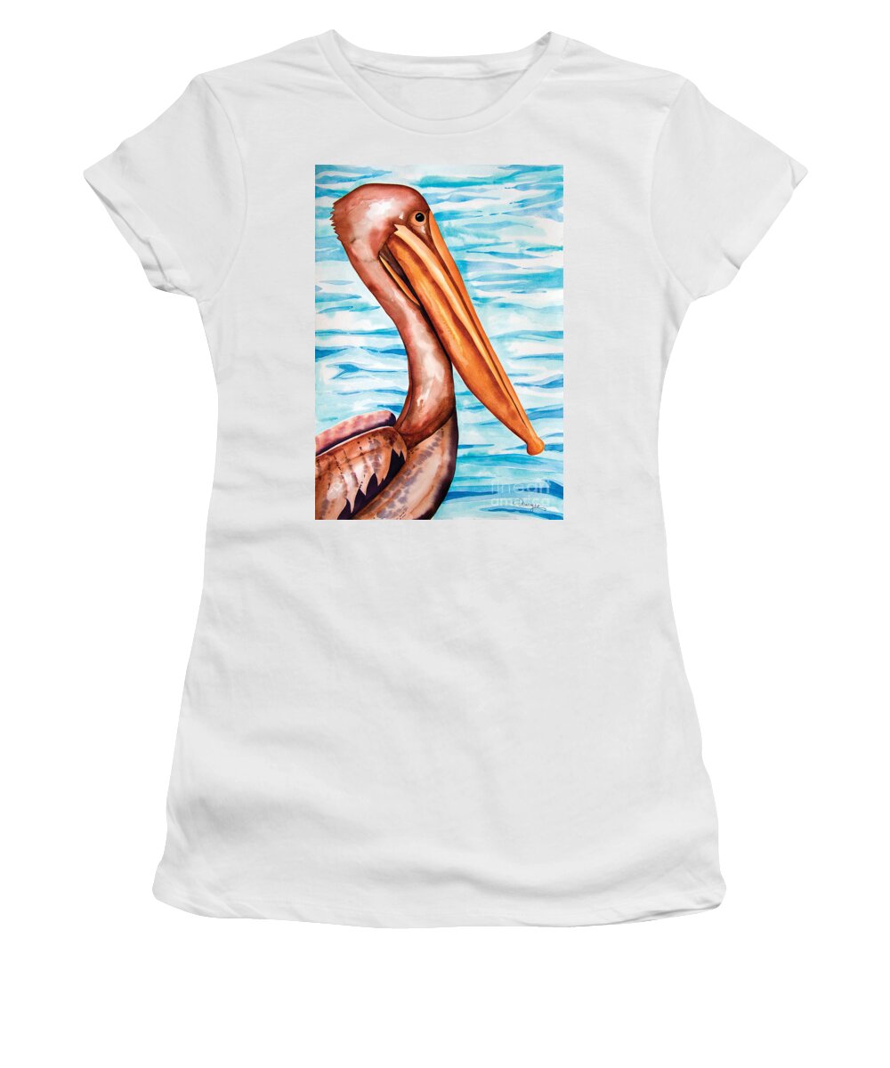 Brown Pelican Women's T-Shirt featuring the painting Brown Pelican Portrait by Kandyce Waltensperger