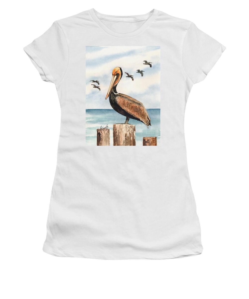 Pelican Women's T-Shirt featuring the painting Brown Pelicans by Sam Sidders