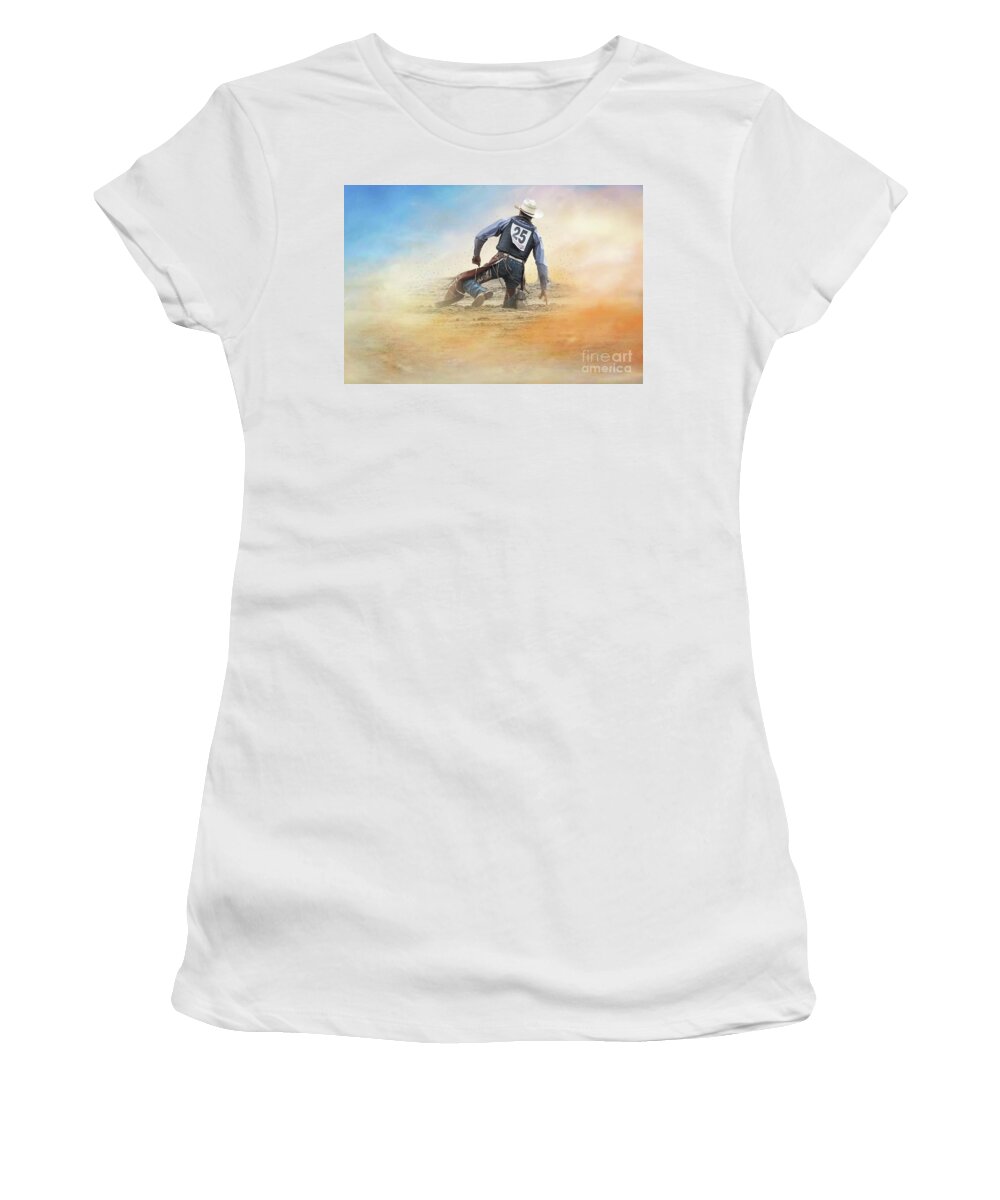 Cowboy Women's T-Shirt featuring the photograph Bucked Off by Jim Hatch