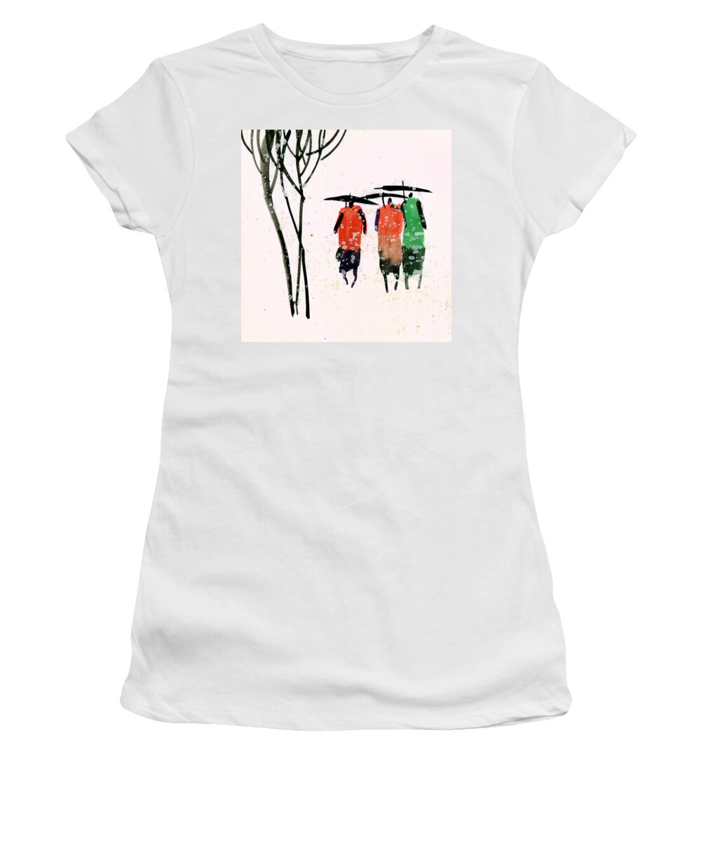 People Women's T-Shirt featuring the painting Buddies 3 by Anil Nene