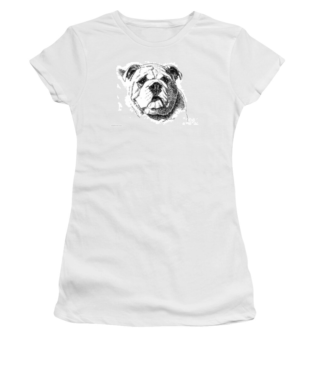 Bulldog Women's T-Shirt featuring the drawing Bulldog-Portrait-Drawing by Gordon Punt