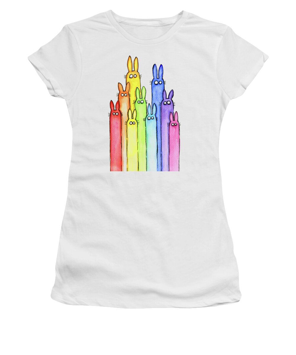 Baby Women's T-Shirt featuring the painting Bunny Rainbow Pattern by Olga Shvartsur