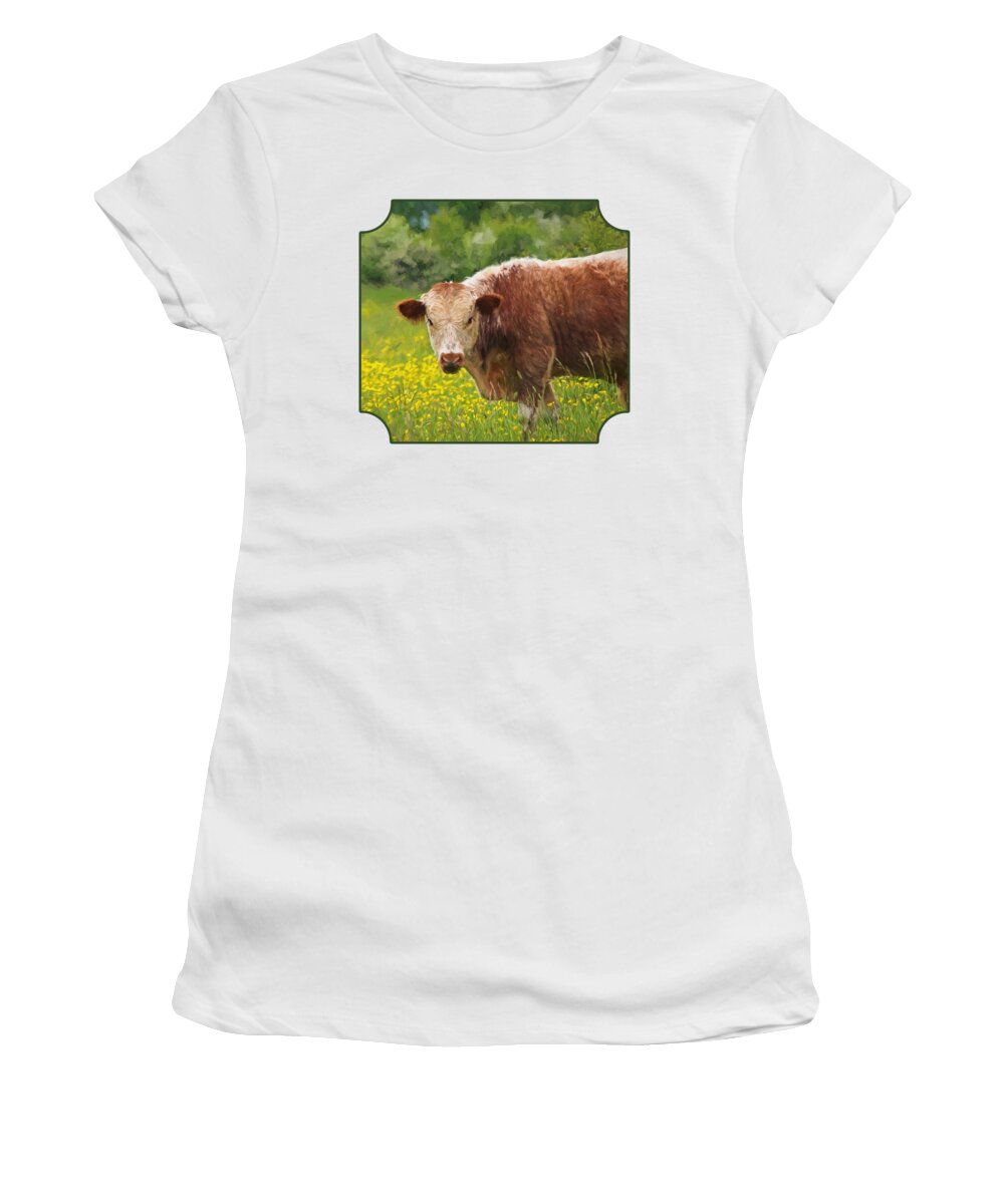 English Longhorn Cow Women's T-Shirt featuring the photograph Buttercup - Brown Cow by Gill Billington