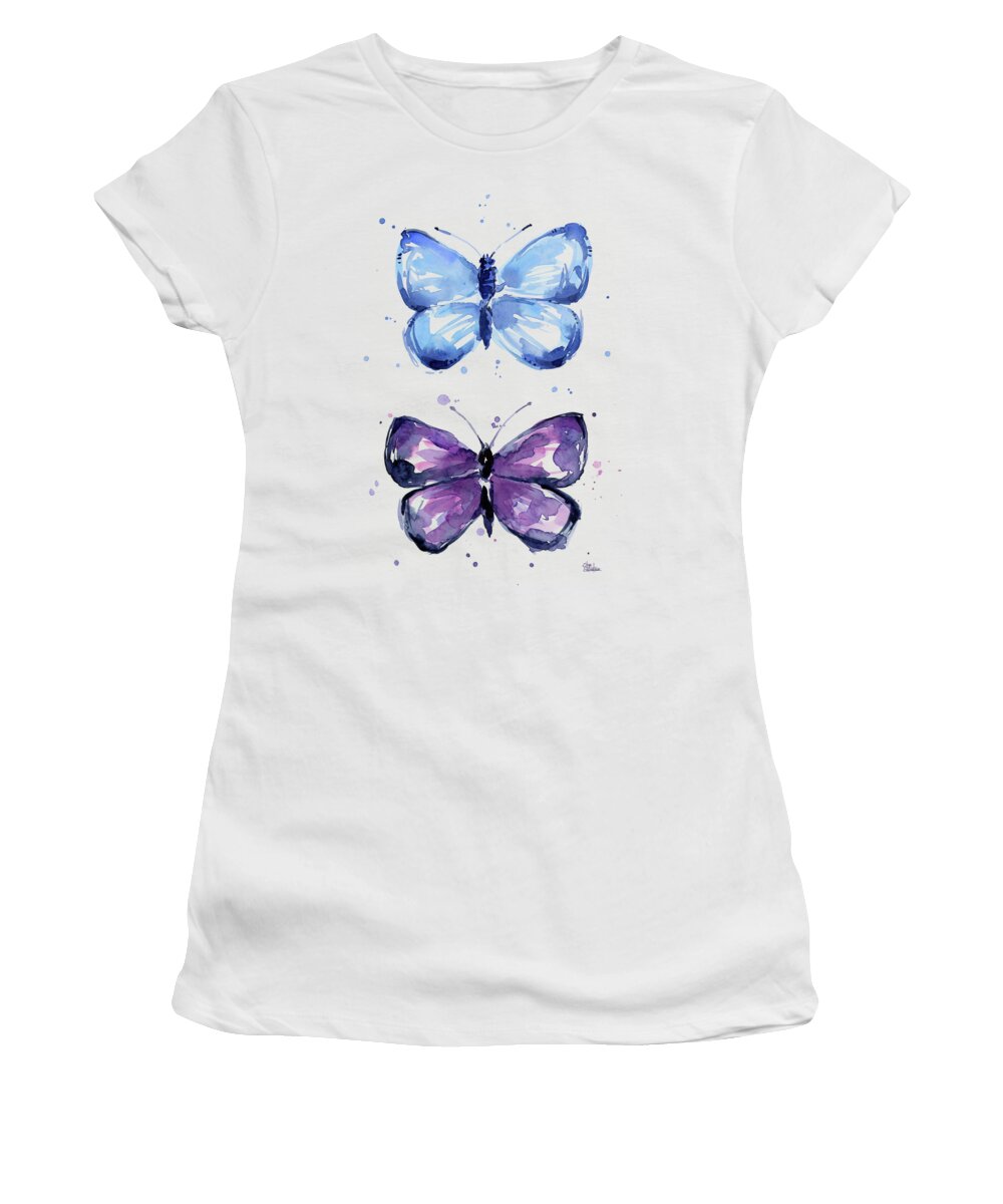 Blue Butterfly Watercolor T-Shirt by Olga Shvartsur - Pixels