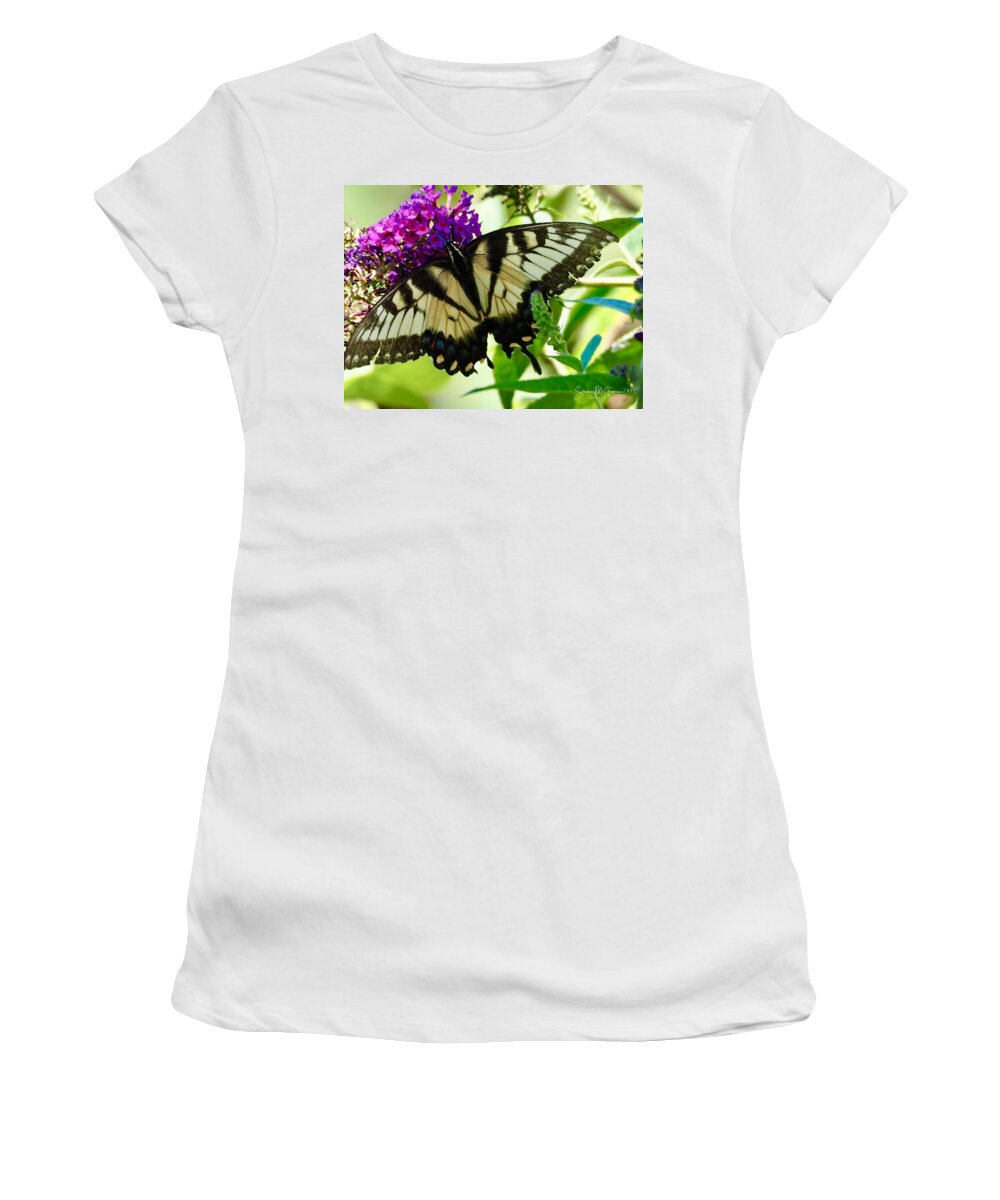 Butterfly Women's T-Shirt featuring the photograph Butterfly Damage by Shawn M Greener