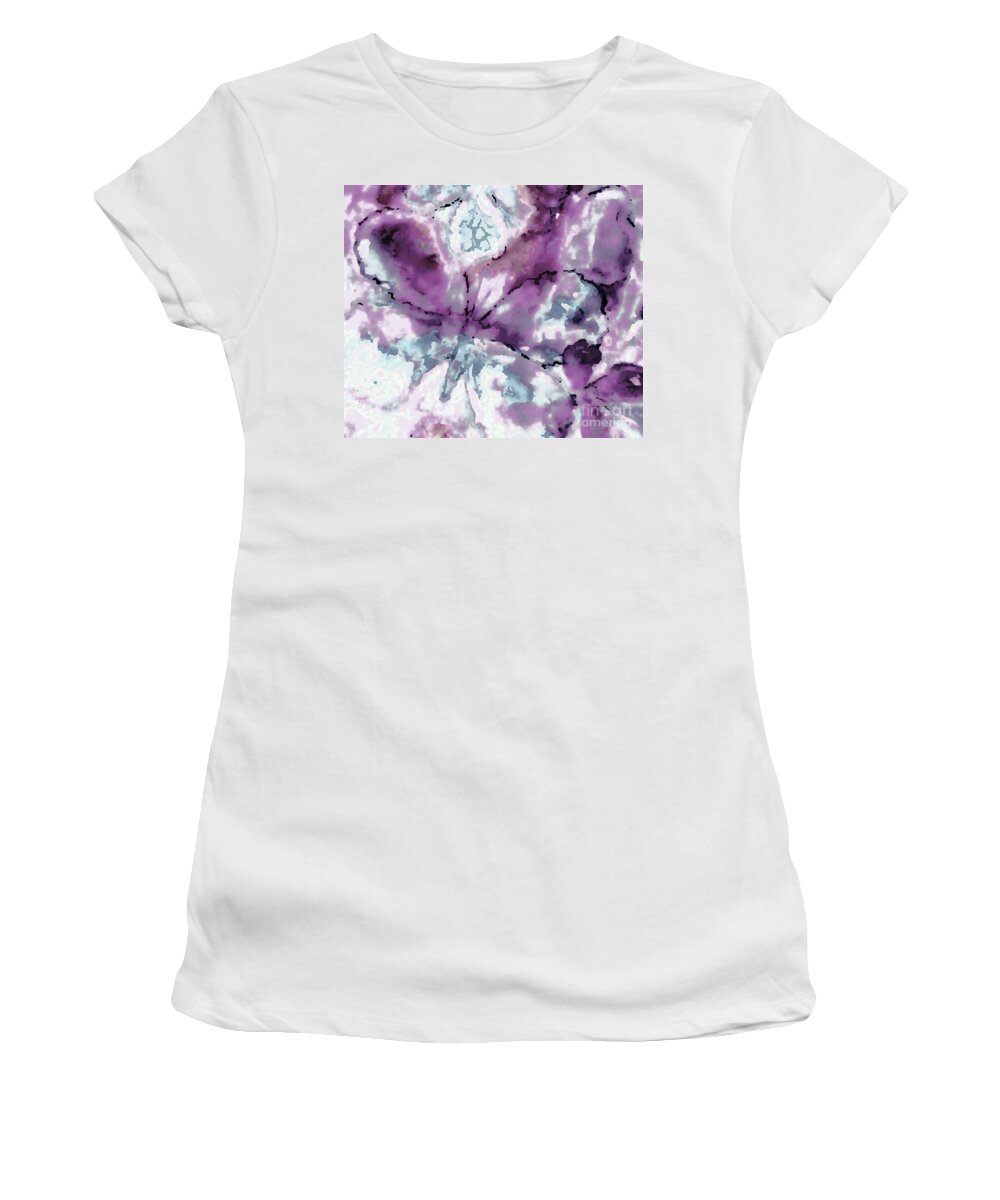Purple Women's T-Shirt featuring the painting Butterfly Romance by Hazel Holland