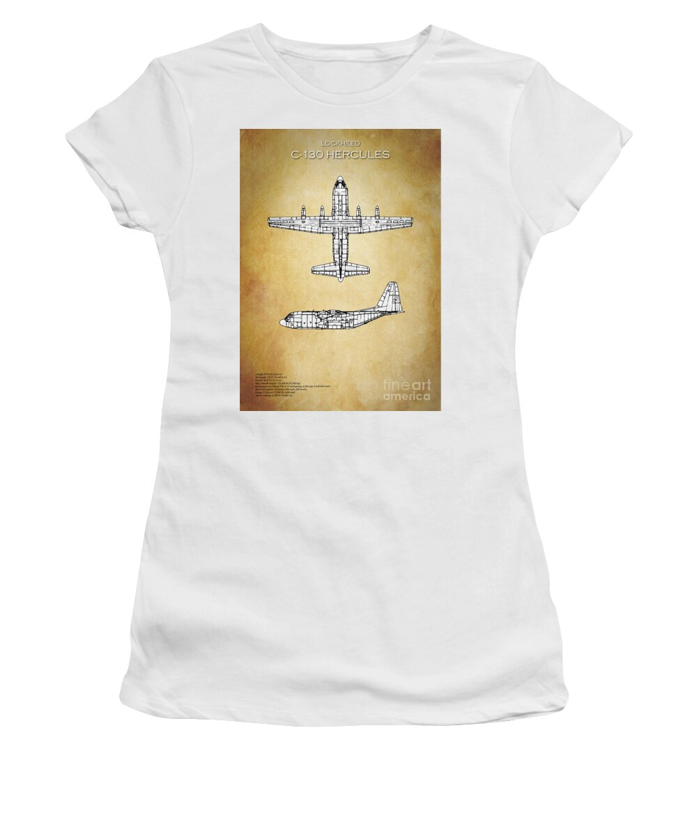 C130 Women's T-Shirt featuring the digital art C130 Hercules Blueprint by Airpower Art