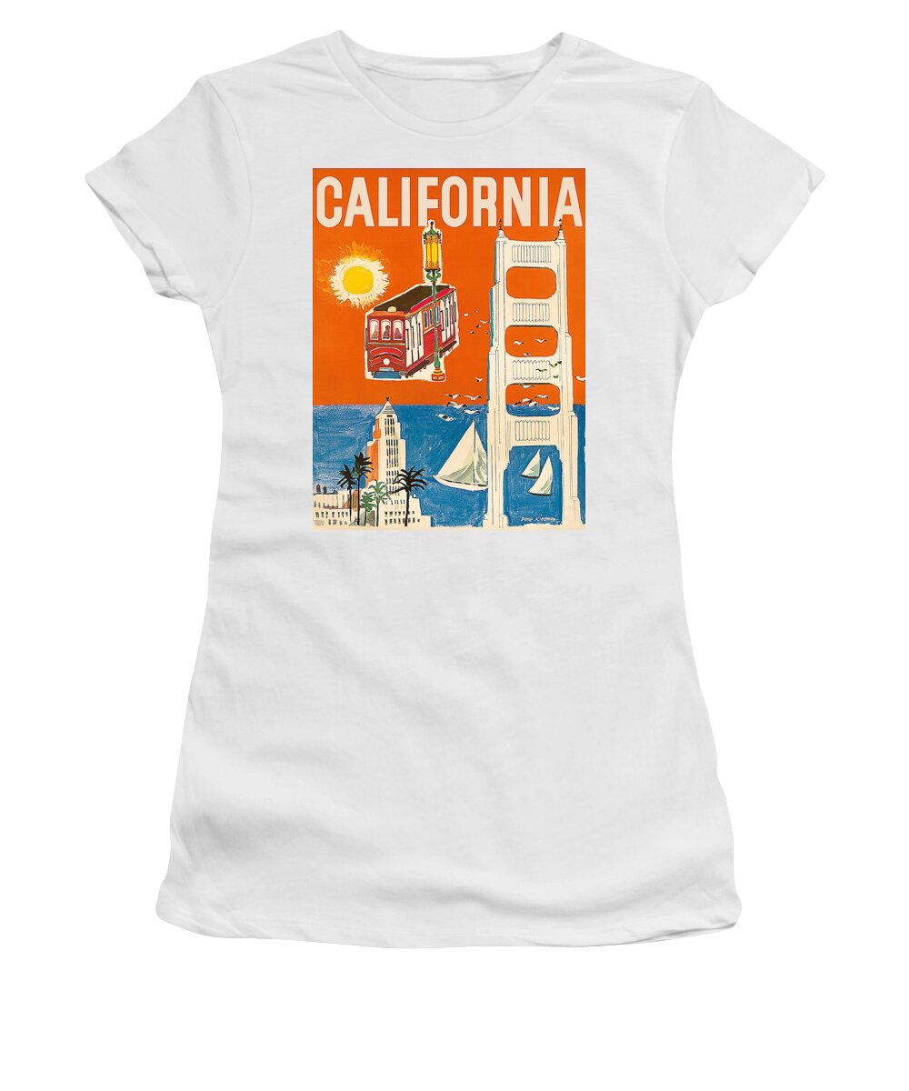 California Women's T-Shirt featuring the painting California, vintage travel poster by Long Shot
