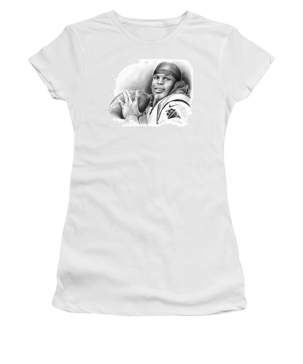 Cam Newton Women's T-Shirt featuring the drawing Cam Newton by Greg Joens