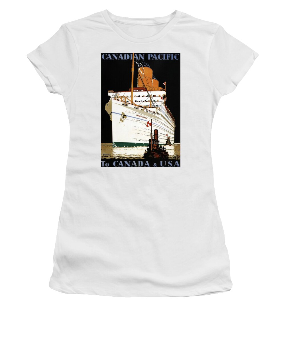 Canadian Pacific Women's T-Shirt featuring the mixed media Canadian Pacific to Canada and USA - Empress of Britain - Retro travel Poster - Vintage Poster by Studio Grafiikka